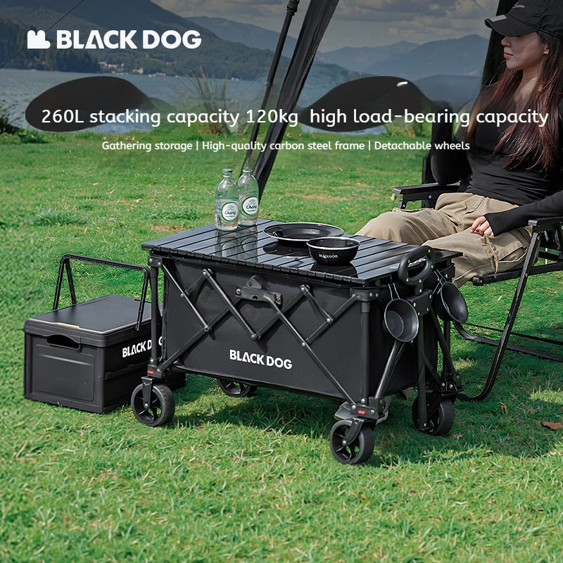 Blackdog HIGHLAND WAGON Camping Cart Portable Multipurpose Trolley with Table Board Carbon Steel Frame Double Layer 600D Oxford Cloth Fabric With Tabletop