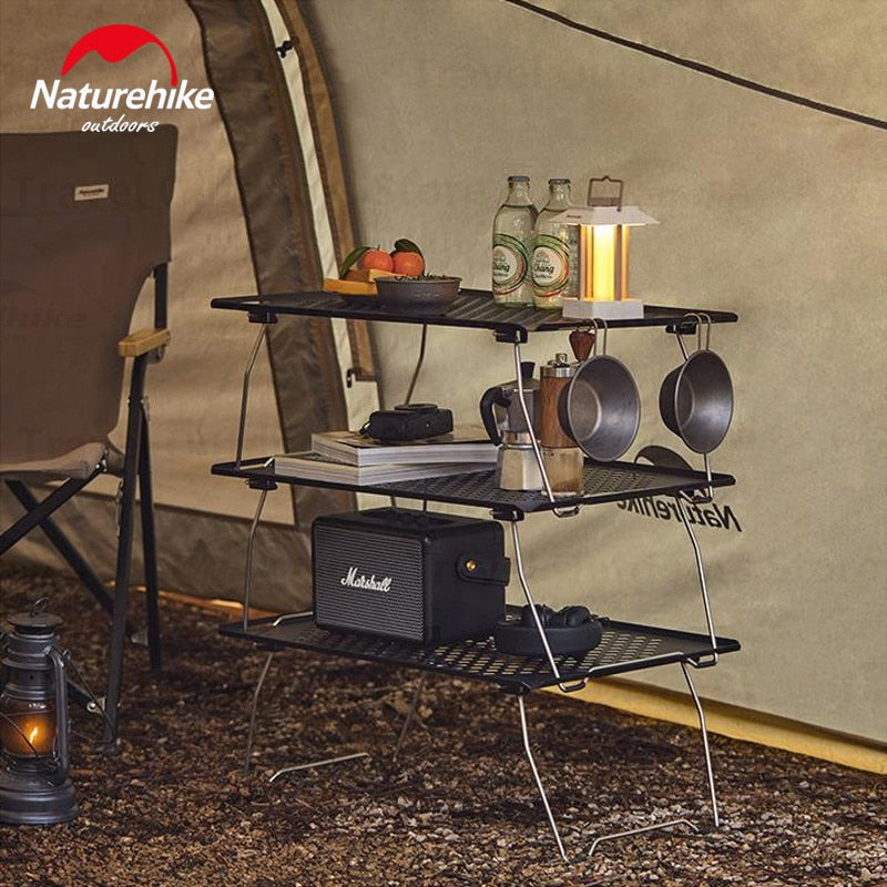 Naturehike Foldable Black Picnic Table Portable Stainless Steel IGT Stove Grill Accessories Compatible Stackable Multi-Layer Expandable Camping Table