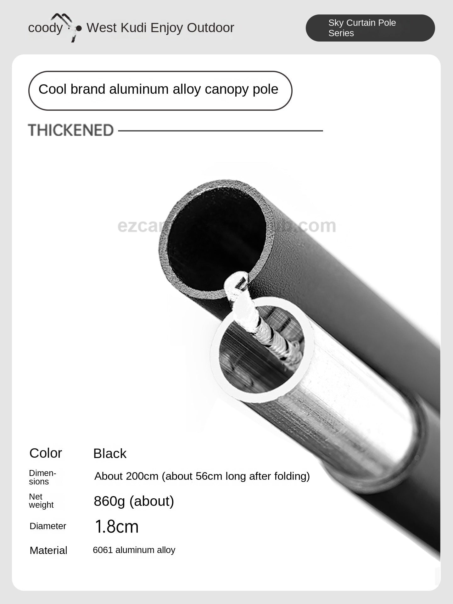 Coody Premium Tent Canopy Poles Portable Foldable Lightweight Telescopic Support Pole Awning Tarp Aluminum Alloy