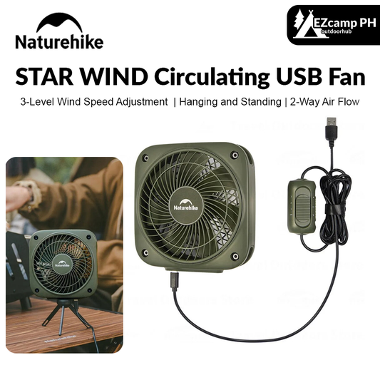 Naturehike STAR WIND Circulating USB Outdoor Fan 3-Level Wind Speed 2-Way Air Flow Hanging Standing Tent Electric Fan Strong Wind Foldable Stand Hang