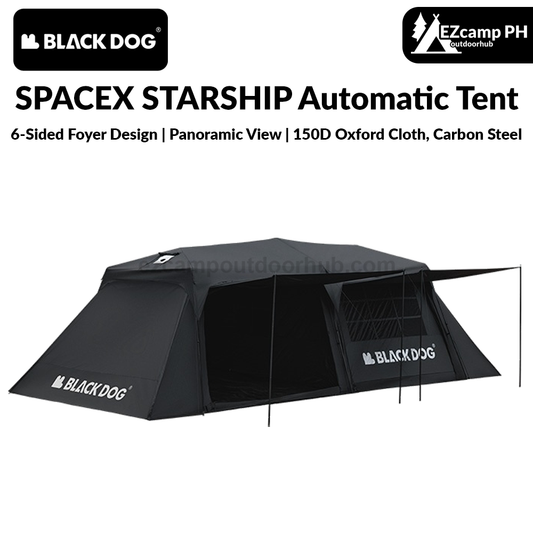 Blackdog SPACEX STARSHIP Automatic Tent Cabin Style For 8-10 Person Large 2 Bedroom 6 Living Room Outdoor Waterproof Black Vinyl Coated Sunscreen