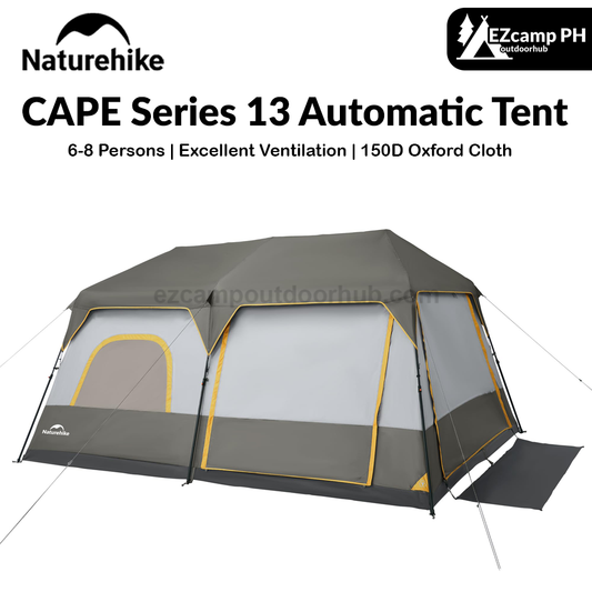 Naturehike CAPE Series 13 Automatic Tent Portable Lightweight Fast Build Cabin Style Shelter 6-8 Persons 2 Bedroom Excellent Ventilation Large Interior Waterproof Heavy Duty