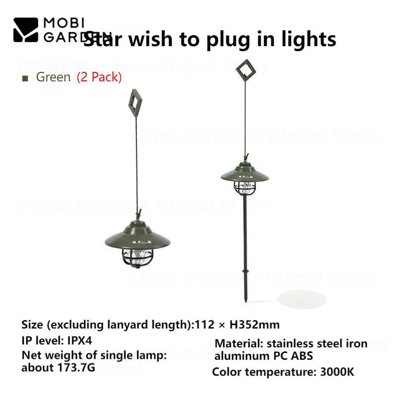 MOBI GARDEN Star Wish Ground Plug Lamp Atmosphere light Ultralight Portable Camping LED Light Outdoor IPX4 Waterproof Hanging Pendant Light Accessories Heavy Duty Original MobiGarden