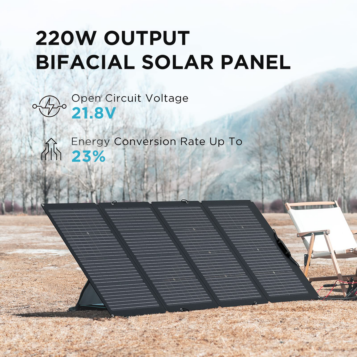 ECOFLOW 220W Single Face and Bi-facial Solar Panel Portable Lightweight Single Side Foldable Solar Panel Complete With Adjustable Kickstand Waterproof IP68 Durable For Off The Grid Living