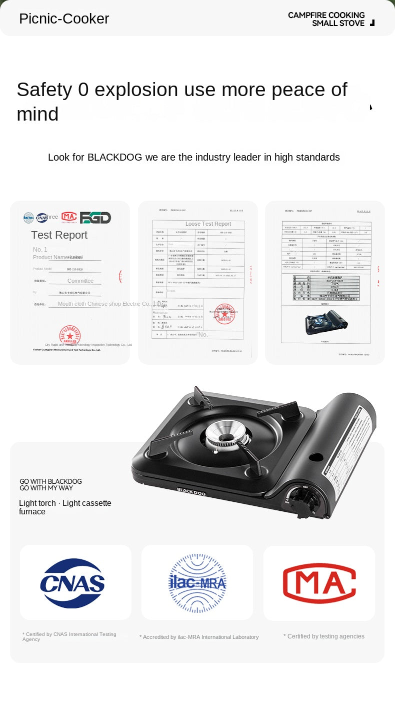 Blackdog Super Slim Black Canister Stove Portable Outdoor Camping Gas Cassette Burner 3300W Firepower Magnetic Valve Nozzle Butane With Storage Case