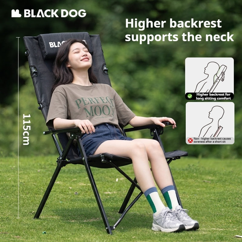 BLACKDOG M1 High Back Folding Recliner Portable Camping Chair Wood Armrest 5 Level Adjustable Modes Load Bearing 120kg Fishing Picnic Beach Furniture