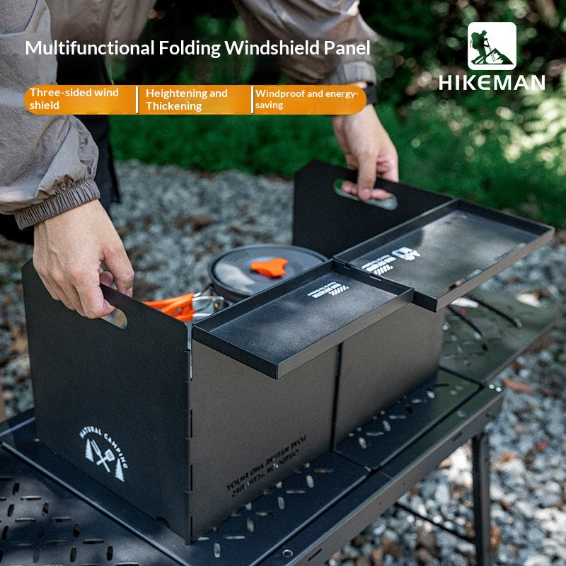 Hikeman Desktop Wind Deflector Windshield Black Steel Iron 2 Unit IGT Compatible Integrated Grill Table Cooking Stove Kitchen Accessories Outdoor Camping