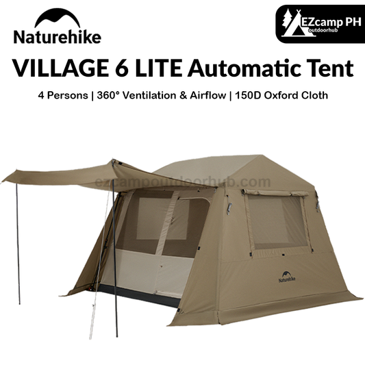 Naturehike VILLAGE 6.0 LITE Automatic Tent Fast Cabin Style Tent 4 Person One-Piece Setup Ridge 2.0 9m² Total Use Space 360° Ventilation VILLAGE 6