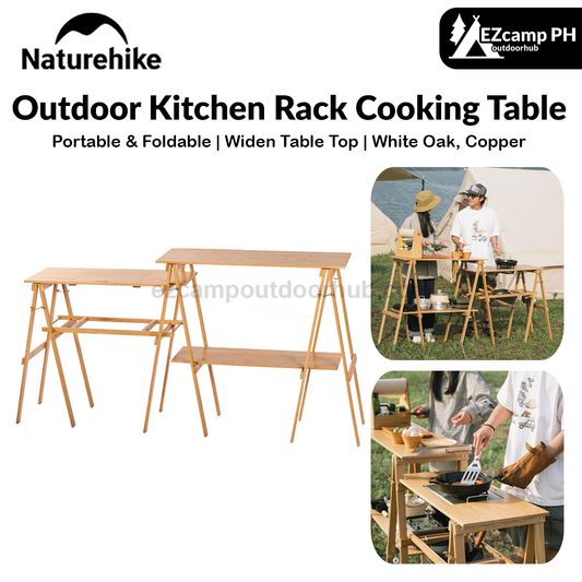 Naturehike Outdoor Kitchen Rack Cooking Table Foldable Countertop BBQ Folding Shelf Table Cooking Worktop Dual-Use Widen Tabletop With Slot Picnic Storage Desk