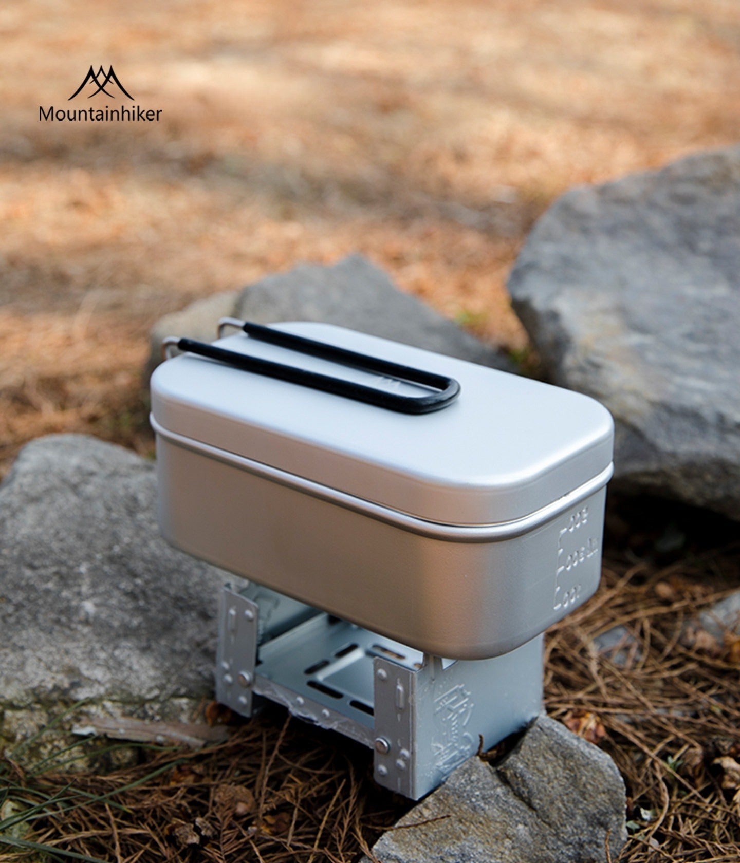 Mountainhiker SOLO Lunchbox Cookware Kit Set Portable Ultralight 650ml Tin Aluminum Square Lunch Box Extended Heat Resistant Handle Outdoor Camping