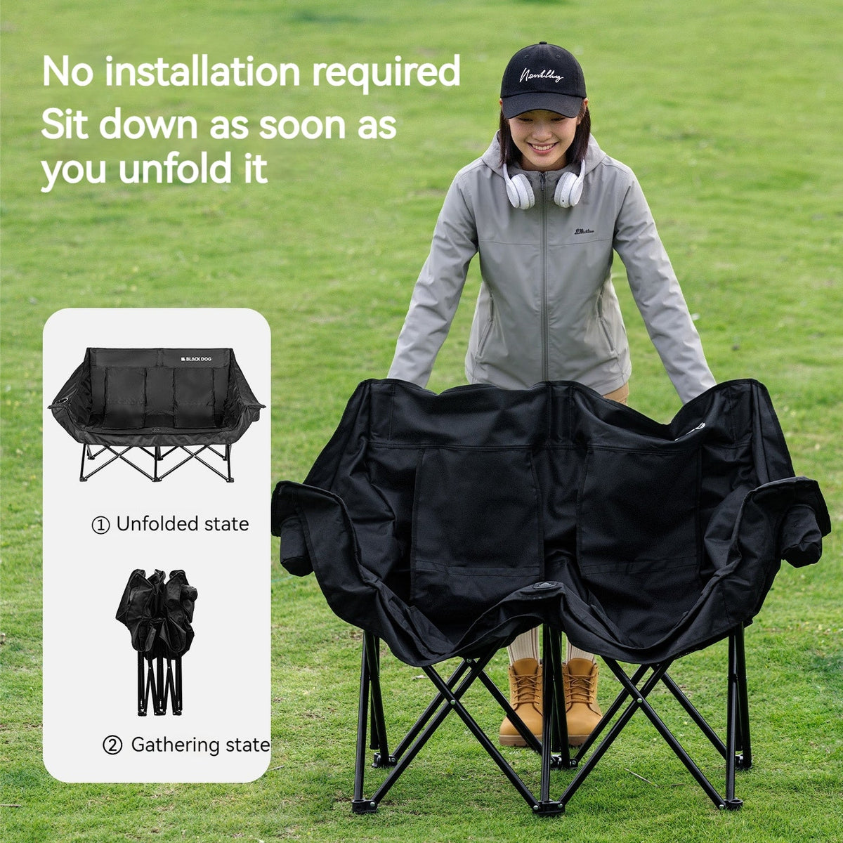 Blackdog FLOATING MOON PRO 2 Folding Portable Double Seat 225kg Max Load Extra Wide Camping Chair