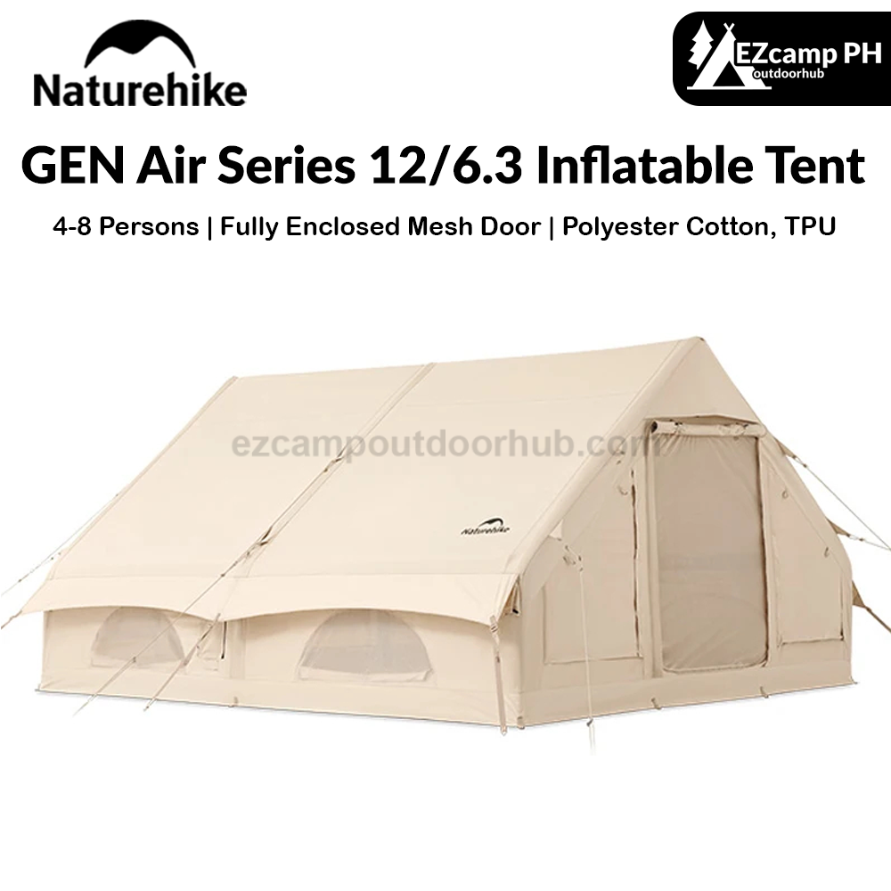 Naturehike GEN Air Series 12/6.3 Inflatable Tent 4-8 Persons Premium Fast Build Eaves Tent Large Area Shelter Blended Polyester Cotton Waterproof