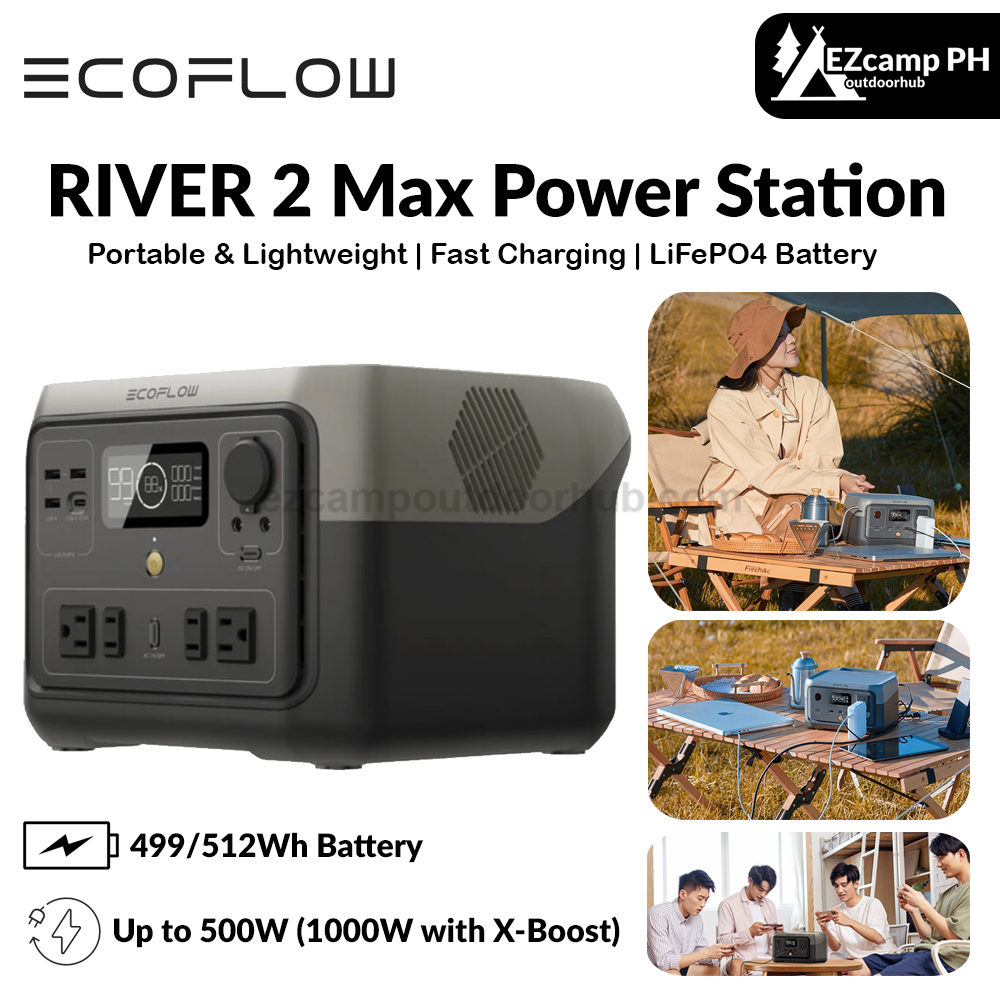 Ecoflow RIVER 2 Max Power Station 499/512Wh Solar Generator With LiFePO4 Battery Charging In 1 Hour 500W Up To 1000W With X-Boost Power Emergency Power Source Energy Storage