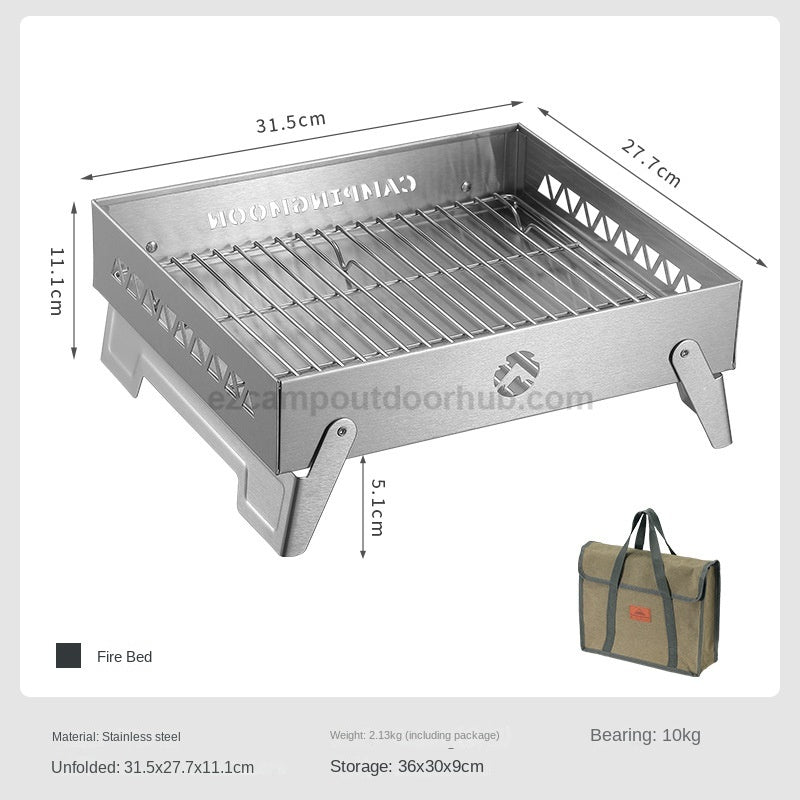 Campingmoon MT-6-LT Stainless Steel Fire Bed Portable Multipurpose Firewood Bonfire Charcoal BBQ Grill Tabletop Burning Platform Outdoor Camping