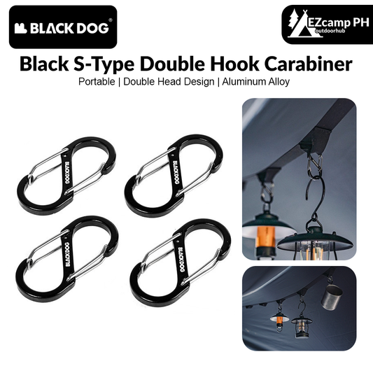 BLACKDOG 4pcs Black S Type Double Hook Carabiner Portable Lightweight Aluminum Alloy Dual Utility Buckle Hanging Keychain Holder Strap Key Chain