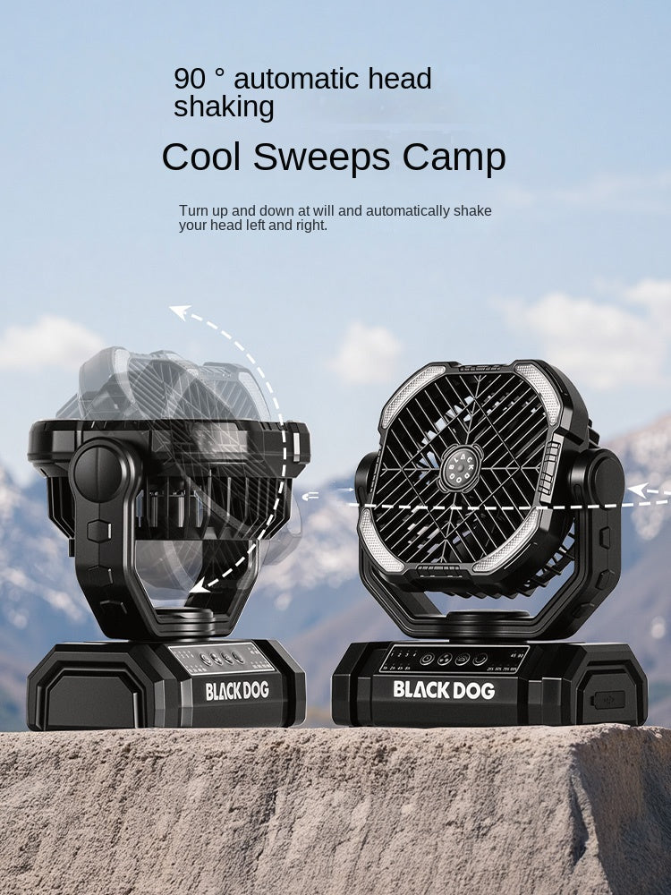 Blackdog COOLING Oscillating Fan Portable Lightweight Multifunctional Wireless Electric Desktop Small Fan With Lamp 10000mAh USB Charging Camping Outdoor