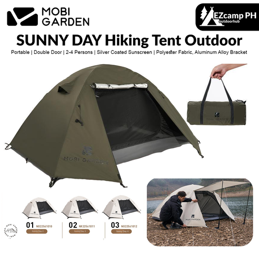 MOBI GARDEN SUNNY DAY Hiking Tent Oudoor 2-4 Person Portable Folding Ultralight 3 Season Waterproof Windproof Silver Coated Sunscreen Sunny Tent