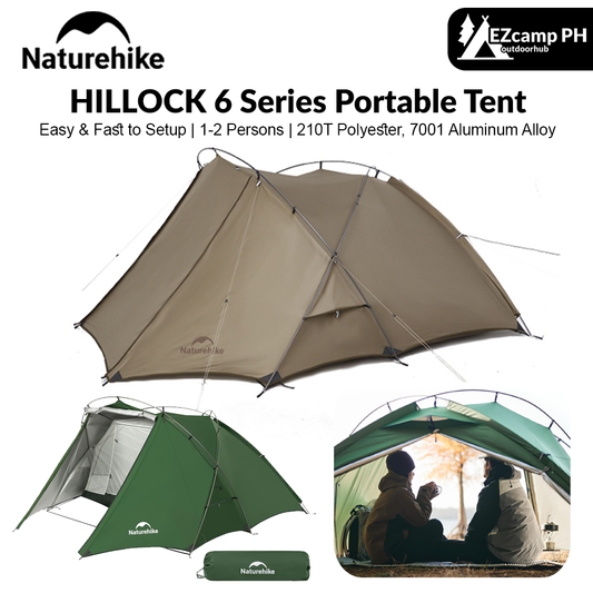 Naturehike HILLOCK 6 Series Portable Tent Ultralight Compact 1-2 Person Large Space 2 D-Shaped Door Double Layer Mesh UPF50+ Waterproof Windproof