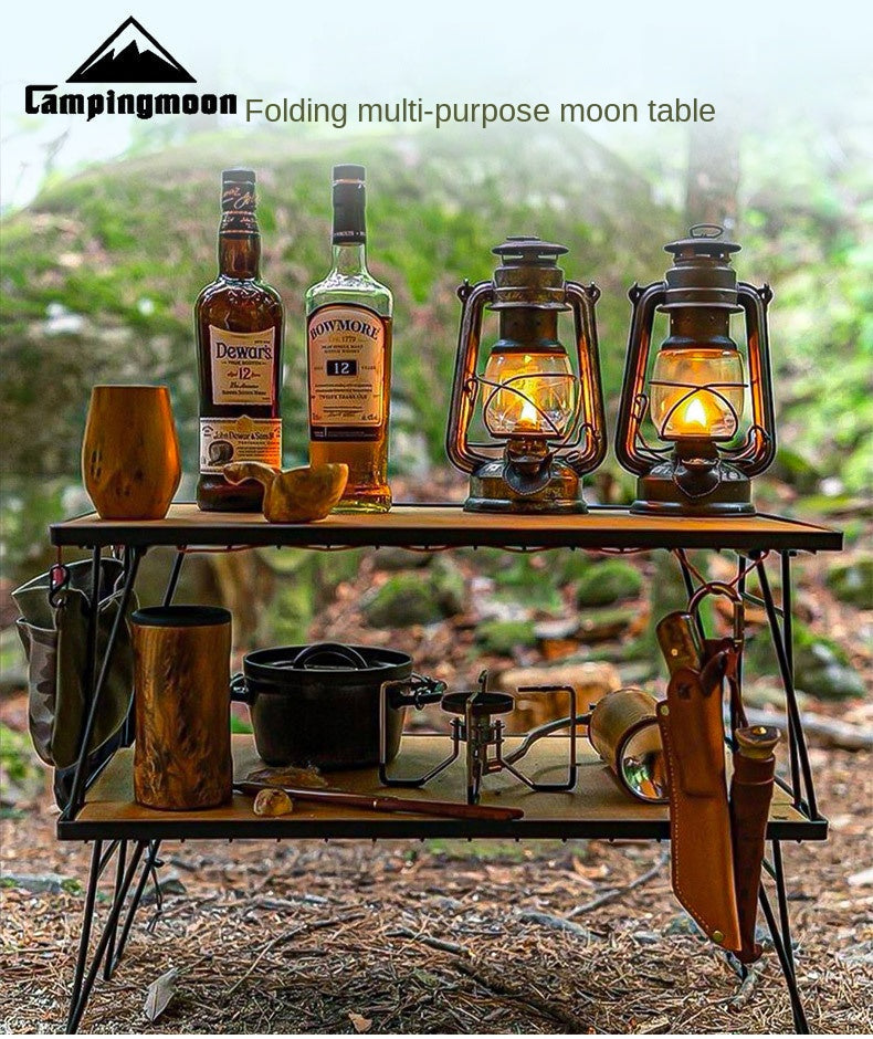 CAMPINGMOON Multi-Purpose Portable Folding Table Black Iron Stainless Steel Stackable Storage Rack Foldable Metal Table Outdoor Camping Hiking Travel Picnic  Heavy Duty Original Camping Moon
