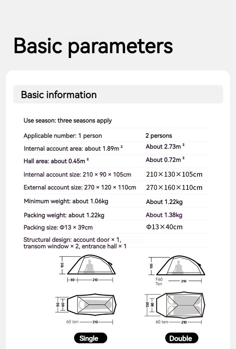 Naturehike Cloud Up UL Tent Portable Ultralight 1-2 Persons Single Double Streamlined Design 15D Nylon Waterproof Camping Backpacking Hiking Tent With Mat