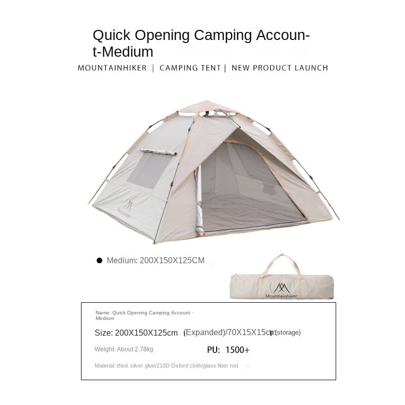 Mountainhiker Fast Fully Automatic Tent Portable Lightweight 2-3 Persons Foldable Entry Level Quick Open Camping Tent Silver Coated Thickened Sunscreen Waterproof PU1500mm Outdoor