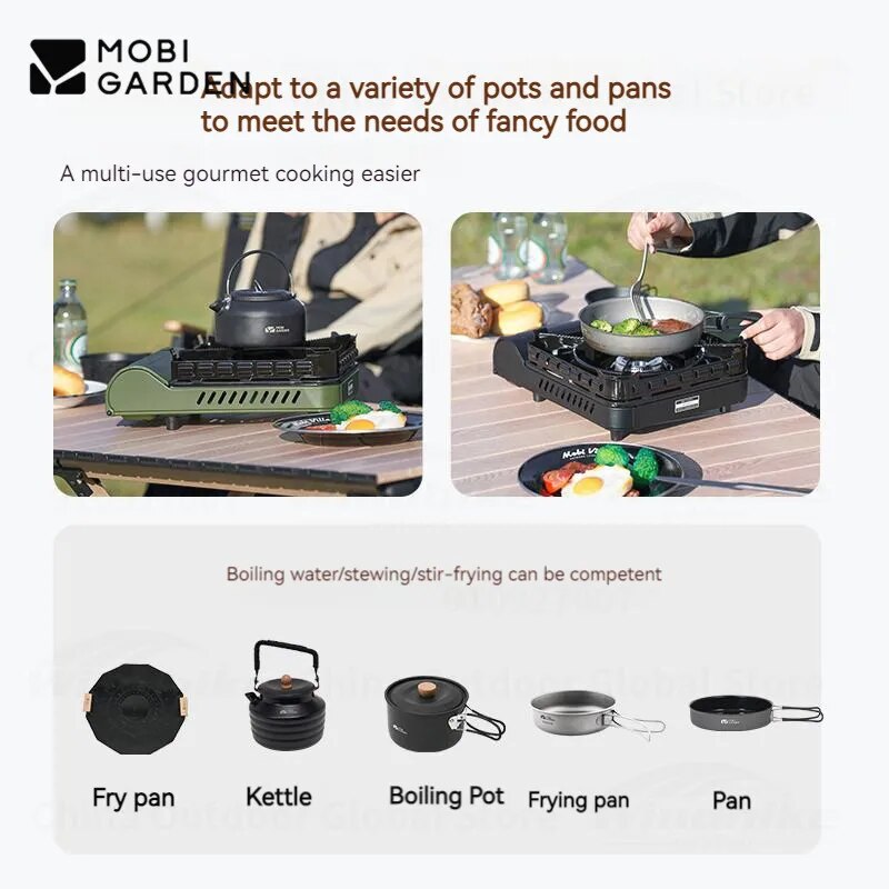 Mobi Garden Large Butane Camping Stove Mini 3.5KW Firepower With Built-in Windshield Standard Gas Fuel Nozzle Type Canister Cassette Style With Storage