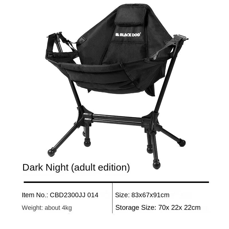 BLACKDOG Black Square Rocking Chair Portable Ultralight Steel Aluminum Oxford Cloth Kids Adult Size 130kg Max Load Folding Relax Recline Swing Seat