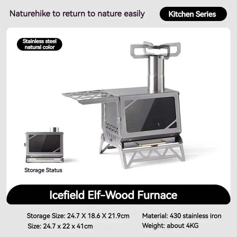 Naturehike ICEFIELD ELF Fire Wood Stove Outdoor Camping Heating Cooking Burner Tent Firewood Heater Boiling Water 4kg Ultralight Stainless Steel 430 Portable Nature Hike