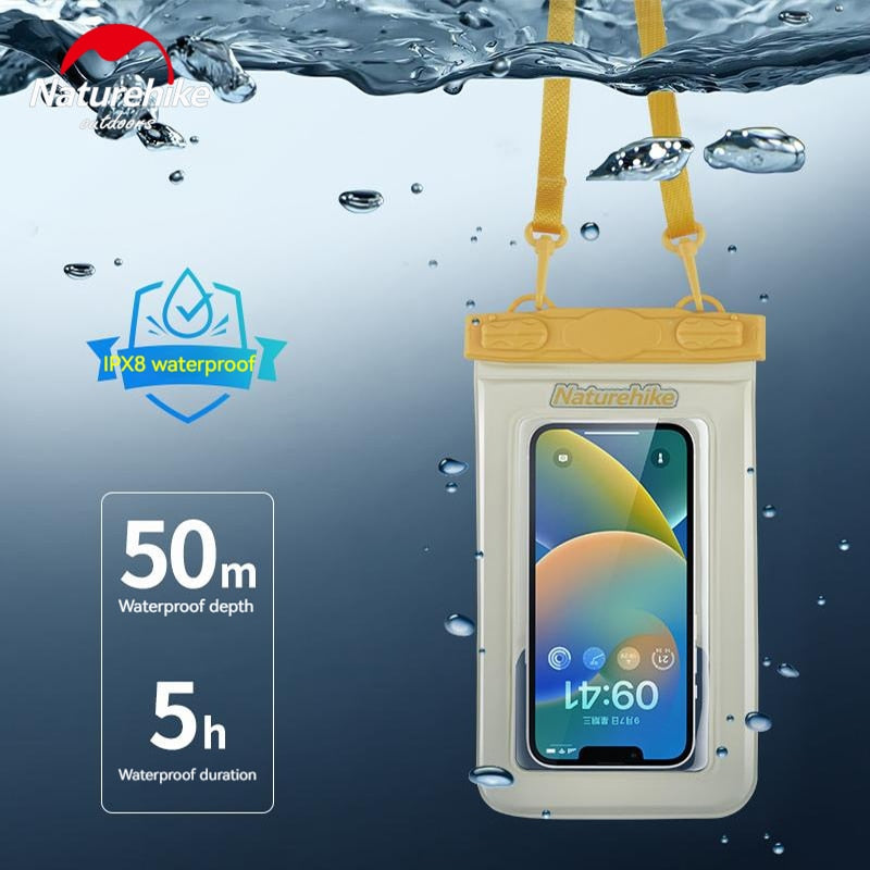 Naturehike Aqua Sealed Waterproof Smartphone Bag 50m Deep Touch Screen Hanging Neck Buoyancy Storage Dry Bag Cellphone Case Cover PVC Film Protective