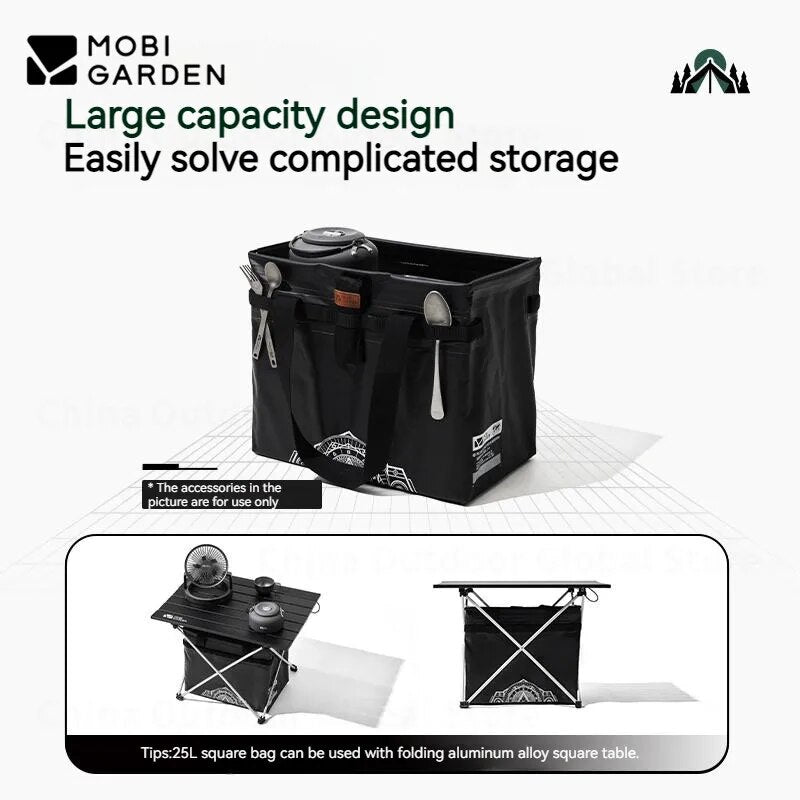 Mobi Garden Black Folding Square PVC Waterproof Storage Bag 12.5L 25L Small Large Collapsible Portable Flat Storage Outdoor Camping Picnic Equipment Water Container Bucket Mobigarden