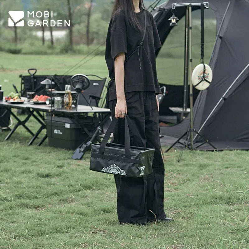 Mobi Garden Black Folding Square PVC Waterproof Storage Bag 12.5L 25L Small Large Collapsible Portable Flat Storage Outdoor Camping Picnic Equipment Water Container Bucket Mobigarden