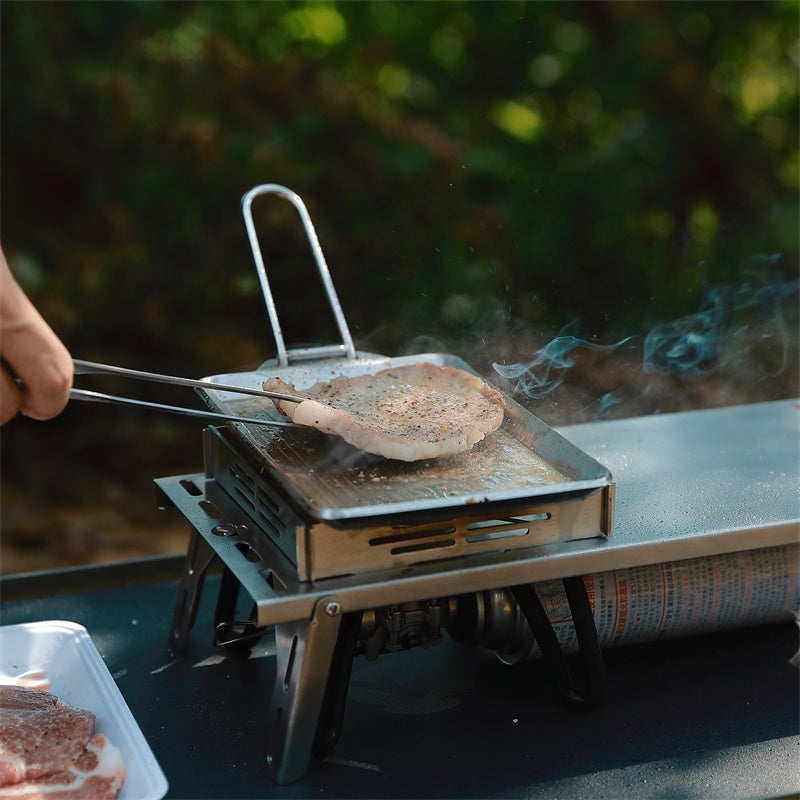 CAMPINGMOON DO-21 DO-2117 Stainless Steel Frying Pan Outdoor Cookware Pot Utensil Deep Fryer With Bag Optional Cover Reversible Detachable Handle
