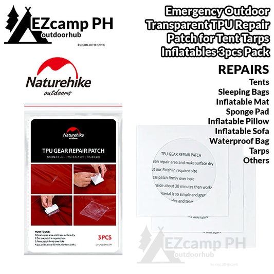 Naturehike 3pcs Pack TPU Gear Emergency Repair Adhesive Patch Kit Tent Tarp Air Inflatable Floaters Salbabida Bed Transparent Waterproof Sticker Patches Outdoor Camping Tool Nature Hike PU PVC Plastic
