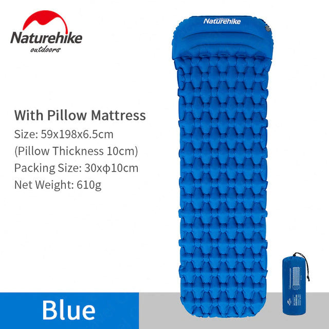Naturehike SINGLE | DOUBLE Air Inflatable Bed Mat Outdoor Camping Tent Pad with Optional Inflate Bag Pump 6.5CM Thick Ultralight Portable Folding
