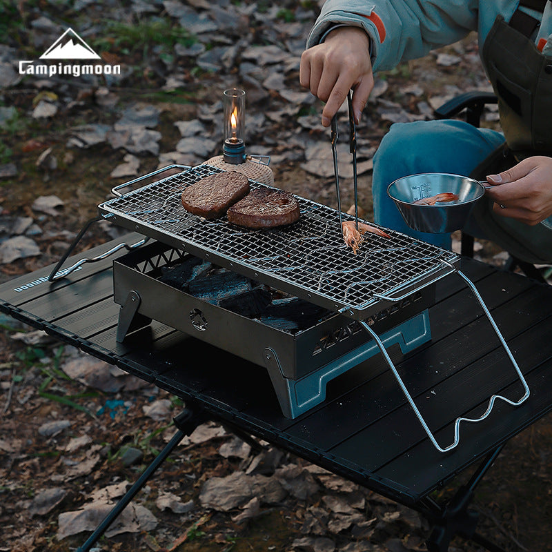 CAMPINGMOON MSW-1012 MSW-1015 Folding Grill Stove Net Rack Stand Foldable BBQ Charcoal Butane Mount Bracket 304 Stainless Steel with Storage Bag