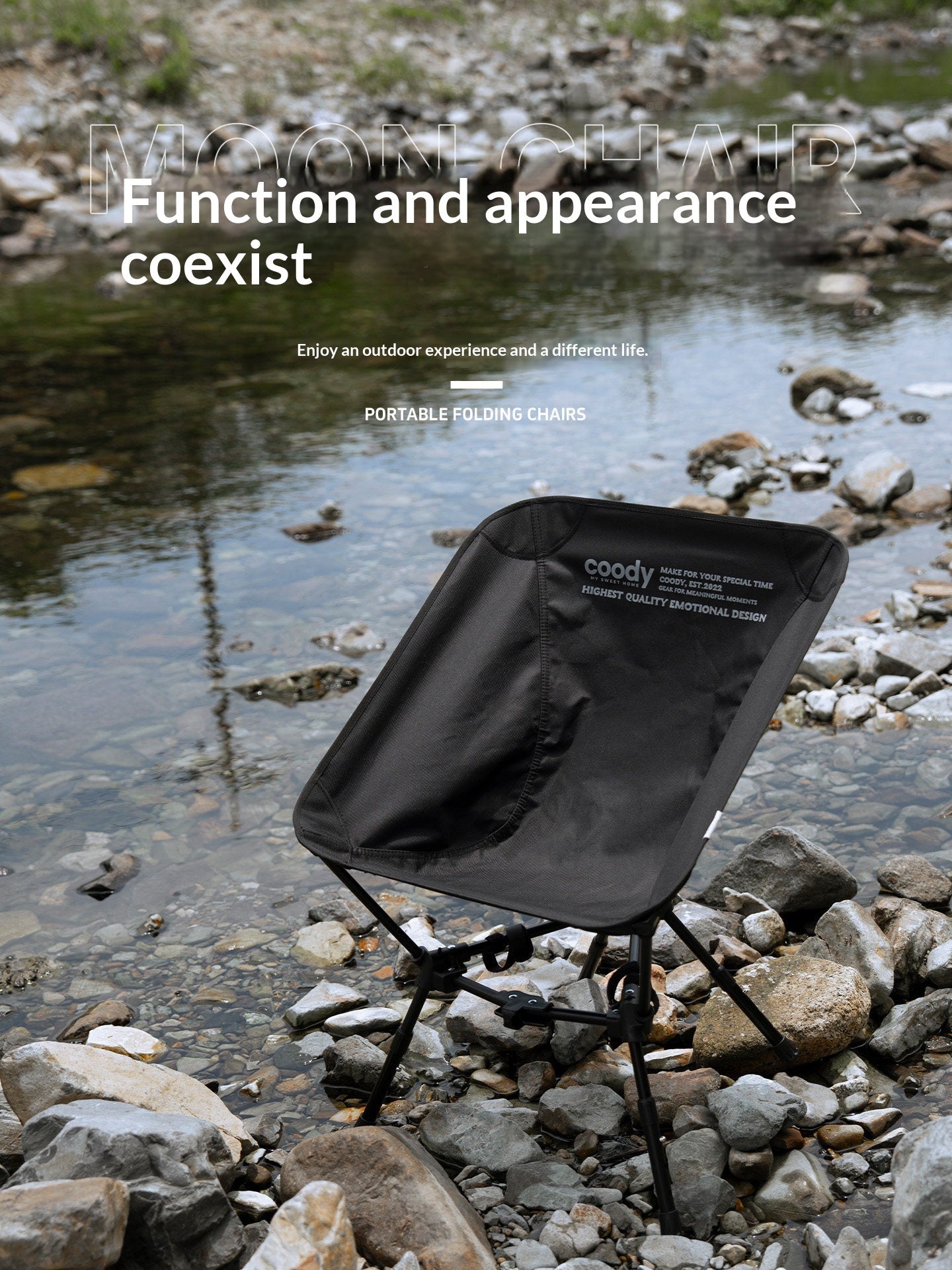 Coody Triangular Moon Chair Portable Ultralight Wide Seat Load Bearing Up To 120kg Max Triangular Bracket 600D Oxford Cloth With Storage Bag Outdoor