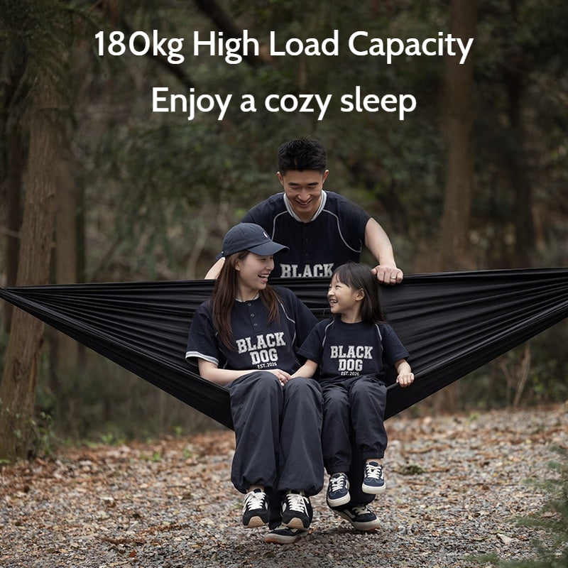 Blackdog DARK NEST Outdoor Hammock Ultralight Single 180kg Max Load Black Anti-Tipping Thick Tie Ropes Adult Outdoor Camping Swing Compact Storage