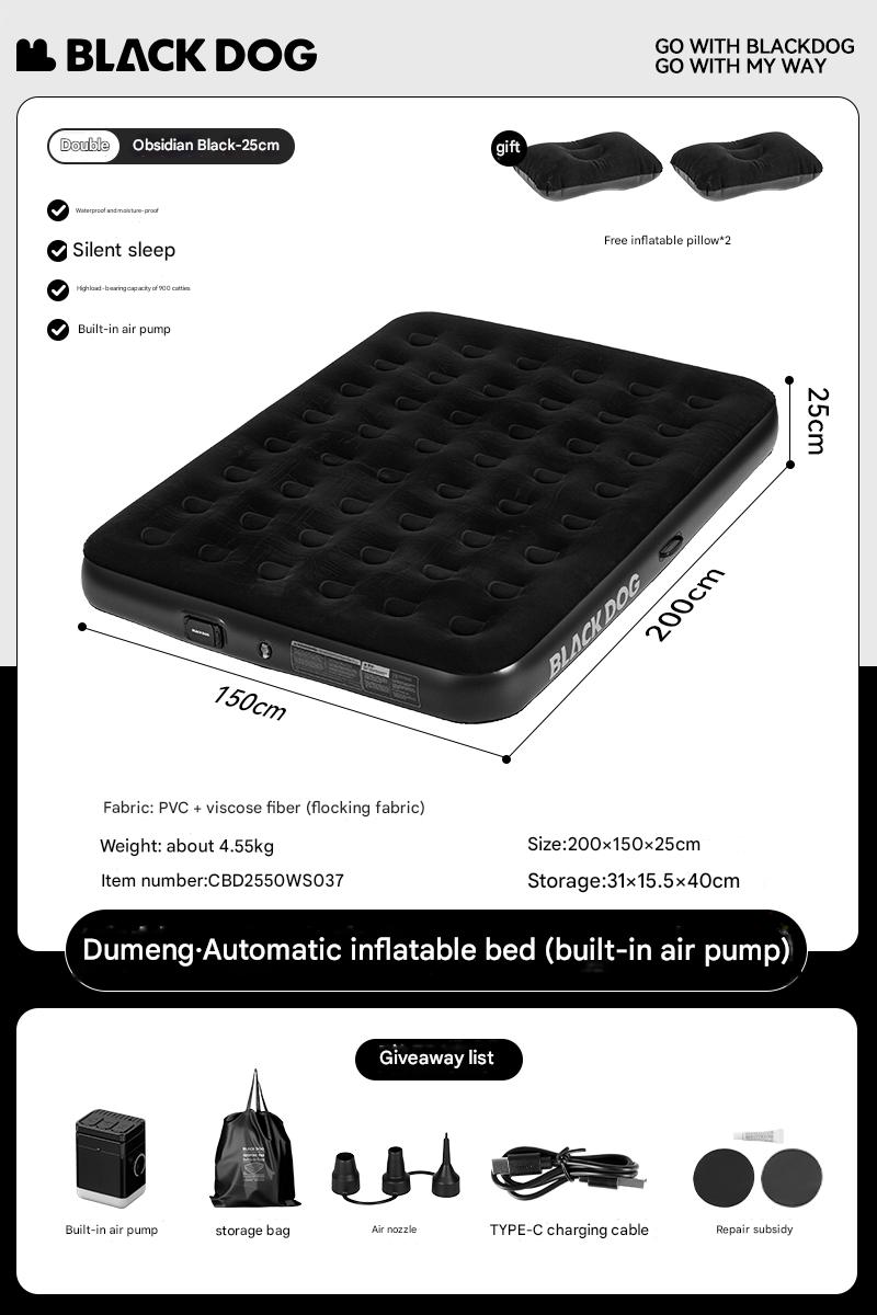BLACKDOG Black Double Queen Air Mattress Inflate Air Bed with Fully Automatic Deflate Built-in Wireless Electric Pump Comfortable Sleeping Mat Pad