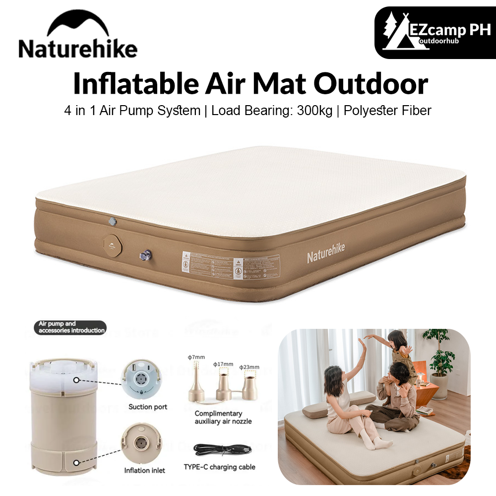 Naturehike Inflatable Air Mat Outdoor Double Mattress Tent Sleeping Pad Tourist Inflating Bed With 4 in 1 Built-in Pump Camping Hiking Picnic Beach Travel Heavy Duty Original Nature Hike