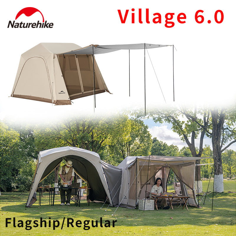 Naturehike VILLAGE 6.0 AIR BASE / FLAGSHIP 4-5 Persons Multiple Setups Inflatable Cabin Ridge Tent 15m² Usable Space Silver Coated Sunscreen Outdoor
