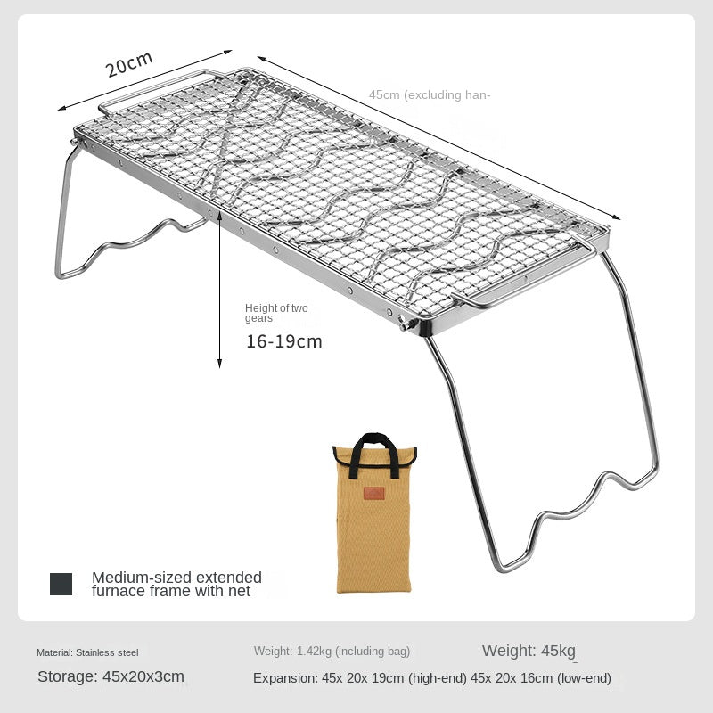 CAMPINGMOON MSW-1012 MSW-1015 Folding Grill Stove Net Rack Stand Foldable BBQ Charcoal Butane Mount Bracket 304 Stainless Steel with Storage Bag