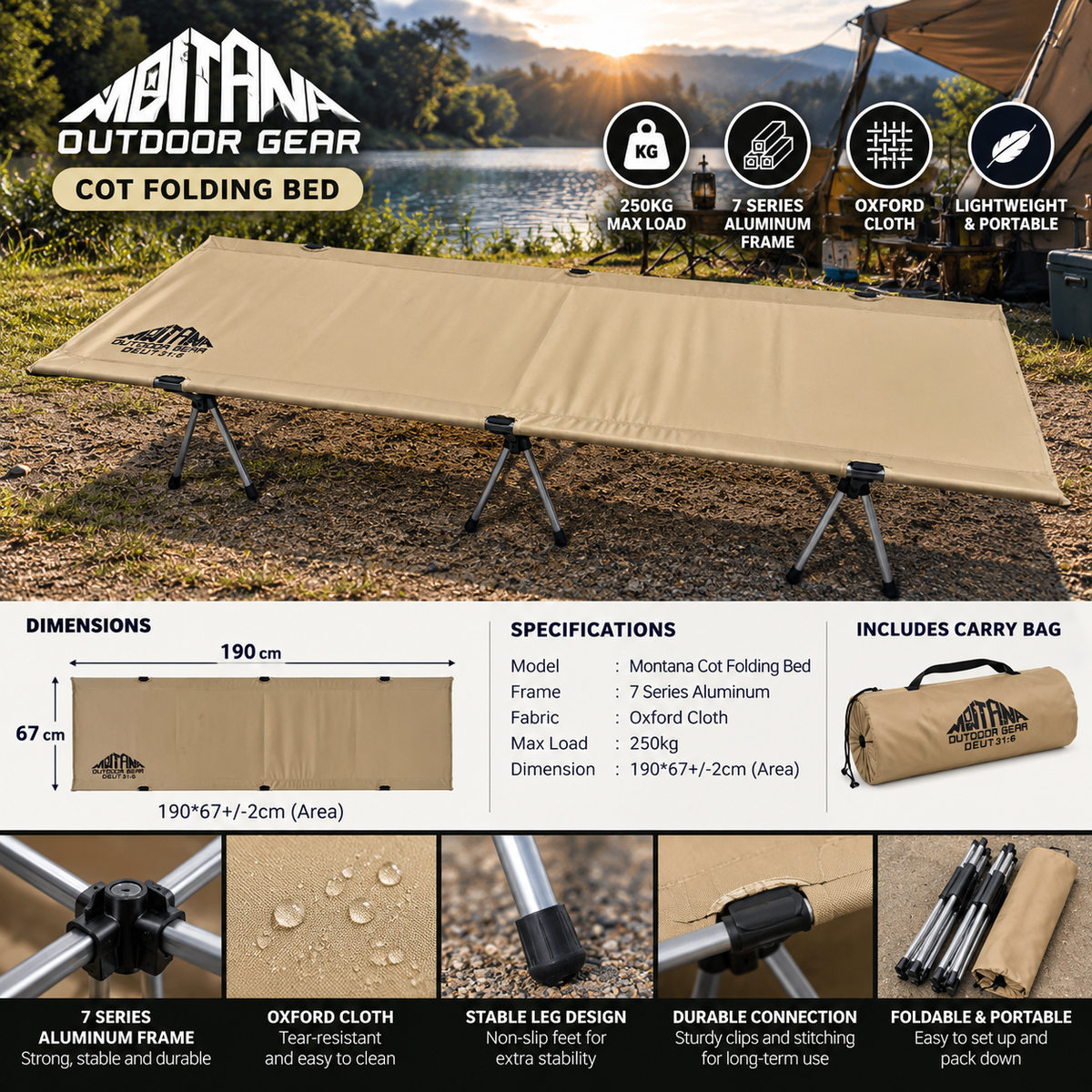Montana COT TENT Combo Off the Ground Single Person Ultralight Portable Waterproof Camping Tent