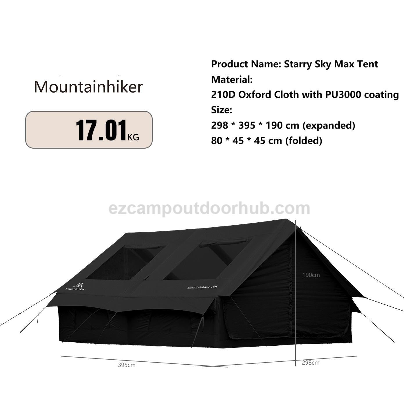 Mountainhiker STARRY SKY AIR 12 Inflatable Tent 5-8 Persons Panoramic Sunroof Large 12m² Interior Space 4 Sided Breathable Windows Waterproof Outdoor