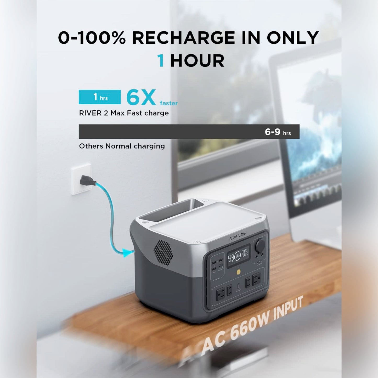 Ecoflow RIVER 2 Max Power Station 499/512Wh Solar Generator With LiFePO4 Battery Charging In 1 Hour 500W Up To 1000W With X-Boost Power Emergency Power Source Energy Storage