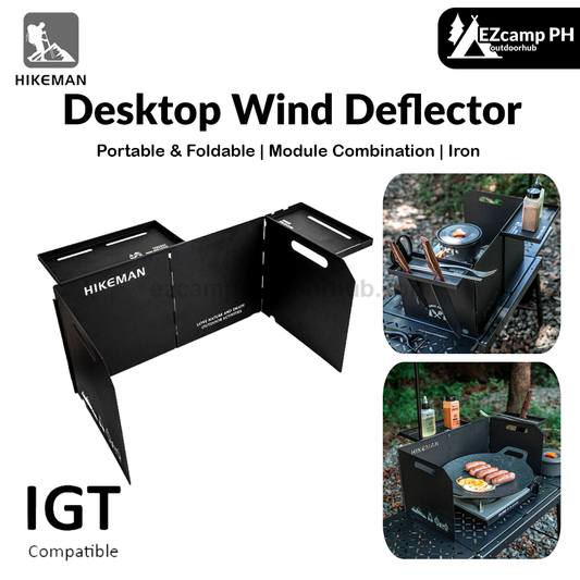 Hikeman Desktop Wind Deflector Windshield Black Steel Iron 2 Unit IGT Compatible Integrated Grill Table Cooking Stove Kitchen Accessories Outdoor Camping