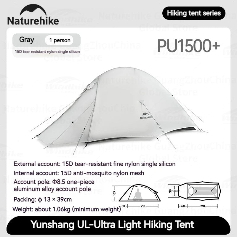 Naturehike Cloud Up UL Tent Portable Ultralight 1-2 Persons Single Double Streamlined Design 15D Nylon Waterproof Camping Backpacking Hiking Tent With Mat