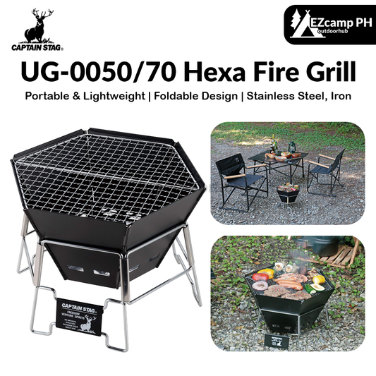 CAPTAIN STAG UG-0050/70 Hexa Fire Grill Foldable CS Black Label Stainless Steel BBQ Griller M / L Camping Burner Stove Bonfire Charcoal Firewood Pit