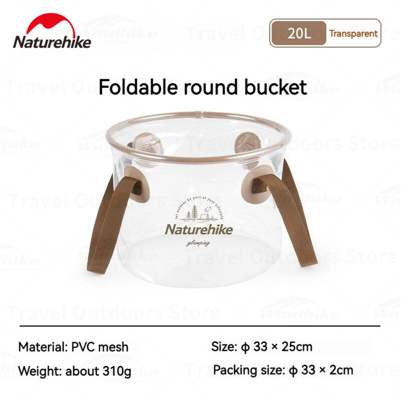 Naturehike Transparent PVC Round Water Bucket Outdoor Portable Lightweight Collapsible Clear Container Basin Storage Bag Carrying Foldable Folding Pail Basket Camping Hiking Beach Picnic Travel Heavy Duty Original Nature Hike