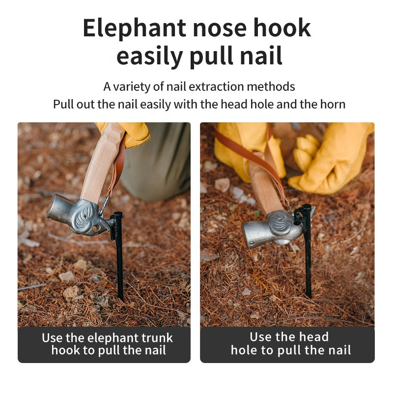 Naturehike Elephant Head Multifunctional Outdoor Camping Hammer Peg Nail Ground Stakes Puller Equipment Pegs Pulling Tool Solid Wood Grip Handle