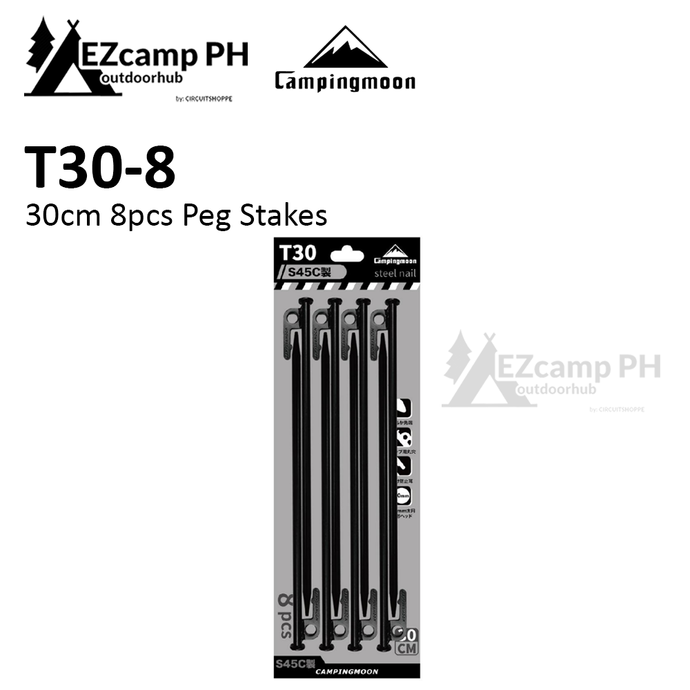 CAMPINGMOON Black Carbon Steel Peg Stakes Pack of 6pcs or 8pcs 20cm 30cm 40cm Length Outdoor Camping Ground Nail Tent Wind Rope Line Pegs Stakes Set